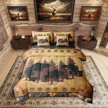 Imagem de Erosebridal Conjunto de edredom de caça de peixe lúcio, marrom, preto, tamanho queen, 7 peças | Cama rústica de animais naturais em uma bolsa, floresta, vida selvagem, fazenda, conjunto de cama para