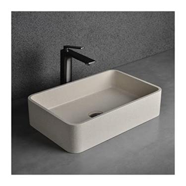 Imagem de pcagfaajmh Pia de banheiro retangular de concreto para pia de banheiro de vaso acima do balcão pia de bancada fosca para armário lavatório pia de banheiro pia de banheiro tigela pequena de cerâmica