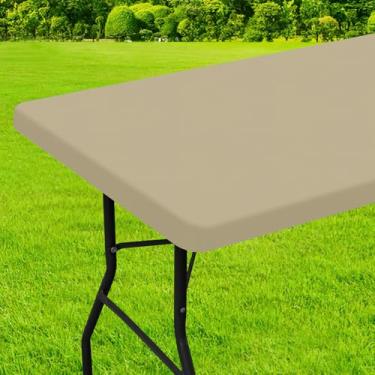 Imagem de homing Capa de mesa retangular, toalha de mesa elástica de poliéster impermeável, adequada para mesas dobráveis de 1,8 m, protetor de mesa lavável para piquenique, acampamento, ao ar livre (taupe, 61