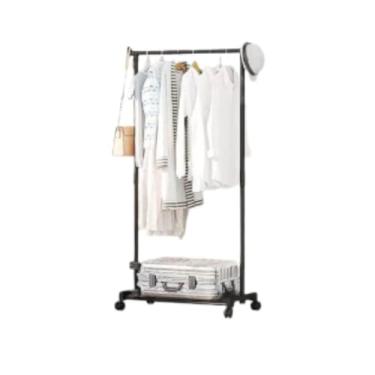 Imagem de Arara Multiuso para Roupas com Rodízios, Metal e Plástico, Preto e Branco, 123x59x35cm, com Prateleira para Sapatos e Cabideiro