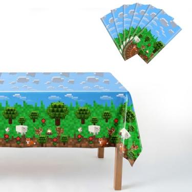 Imagem de Haydyson Toalhas de mesa Pixel Miner, 137 x 274 cm, artigos temáticos de festa de aniversário, toalha de mesa de plástico para decorações de festas artesanais, toalhas de mesa descartáveis de animais