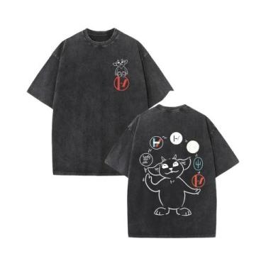 Imagem de Camiseta Casual Unissex Oversized Vintage Lavada De Algodão Com Estamp