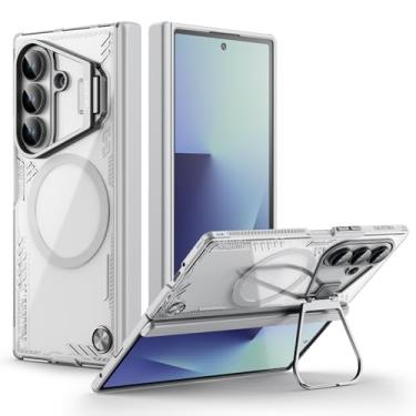 Imagem de Nillkin Capa para Samsung Galaxy Z Fold 7 Magsafe, suporte de câmera integrado e proteção magnética da dobradiça, transparente e antiamarelo, suporte ajustável, capa Z Fold 7 com suporte, cinza