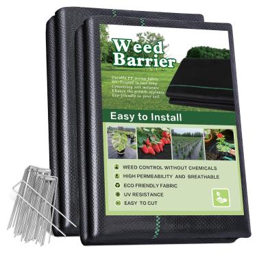 Imagem de Gree-Mac Tecido paisagístico de barreira de ervas daninhas de 90,7 g, cobertura de solo para jardinagem, vem com 20 pinos de fixação em forma de U