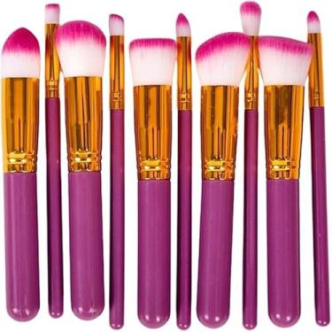 Imagem de Kit Pincel para Maquiagem Kabuki 10 Peças Profissional – Base, Contorno, Esfumar, Corretivo, Blush e Sombra