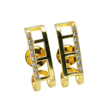 Imagem de Brinco Retangular Banhado Ouro 18K Com Zircônia