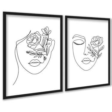 Imagem de Kit 2 Quadros Decorativos Minimalistas Rostos Floral 45X34Cm