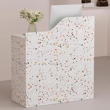 Imagem de Mesa de recepção branca moderna de 120 cm com gavetas com trava - Balcão economizador de espaço para salão de beleza, loja ou escritório