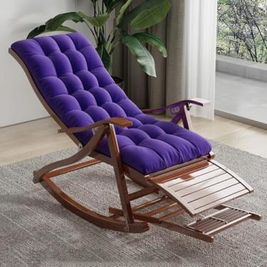 Imagem de Cadeira de balanço estofada, cadeira reclinável dobrável de madeira em vime, cadeira de balanço confortável com apoio para os pés e acolchoada macia, poltrona de pátio para relaxar (roxo, A)