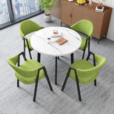 Imagem de Mesa de recepção e cadeiras de conferência, conjunto de mesa de jantar para 4, conjunto de mesa de jantar redonda e cadeira, com 1 mesa e 4 cadeiras, economia de espaço, fácil de montar, para sala de