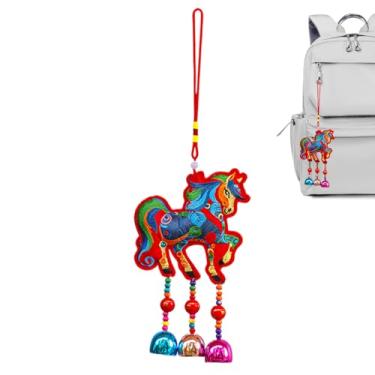 Imagem de Ornamento de mascote de cavalo chinês | Sachê bordado portátil com e sino, decoração de ano novo chinês - para bolsas, vitrine, loja, casa, escola, escritórios, cafés, livrarias, exibição de