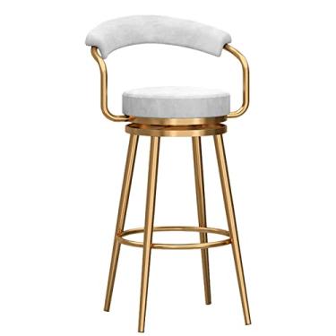 Imagem de Banquetas de veludo com encosto - Banquetas de bar de arte de ferro elegantes para balcão de ilha de cozinha, cadeiras de jantar estofadas com apoio para os pés - Complementa perfeitamente a decoração