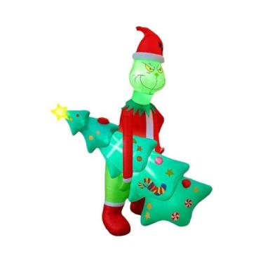 Imagem de Grinch Inflável Segurando Árvore De Natal Com Luzes LED De 2,1M, Decor