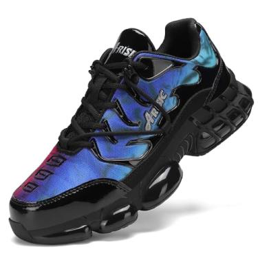 Imagem de KCVTD Tênis feminino com bico de aço, para segurança, trabalho, leve, antiderrapante, confortável, bico composto, antiderrapante, casual, tênis de caminhada, Azul e rosa, 39 BR