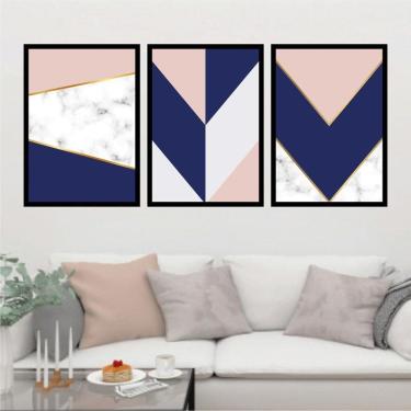 Imagem de Kit 3 Quadros Geométrico Rosa/Azul/Mármore 45X34Cm