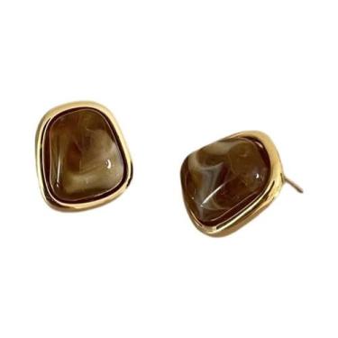 Imagem de Brincos De Resina Marrom Vintage Com Pedra Olho De Tigre Para Mulheres