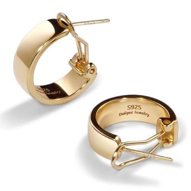 Imagem de Deliyer Brincos de argola pequenos para mulheres, prata esterlina banhada a ouro K grosso de verdade e hipoalergênico, brincos largos e grossos para uso diário de 2,8 g (ouro 1,8 cm)