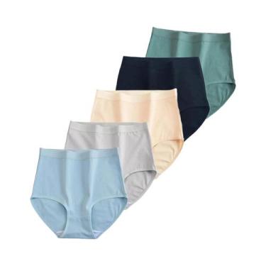 Imagem de Calcinhas De Algodão De Cintura Alta plus Size Para Mulheres, 5 Peças/