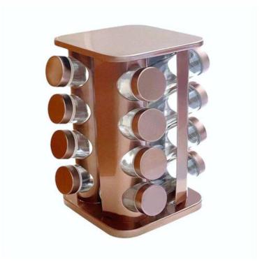 Imagem de Torre de Temperos Inox 16 Potes com Suporte Giratório e Frascos de Vidro