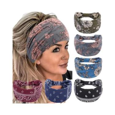 Imagem de Faixa De Cabelo Larga Boho Elástica Antiderrapante Para Esportes, Corr
