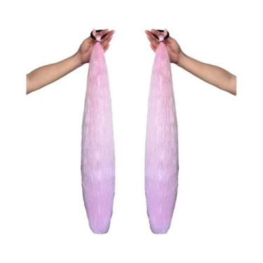 Imagem de Extensão De Rabo De Cavalo Sintético Roxo Longo E Liso 2 Peças Com Elá