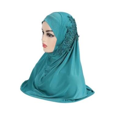 Imagem de Hijab Grande Para Meninas Muçulmanas Com Renda E Pedras, Lenço Islâmic