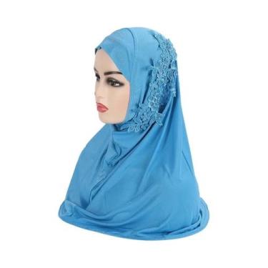 Imagem de Hijab Grande Para Meninas Muçulmanas Com Renda E Pedras, Lenço Islâmic