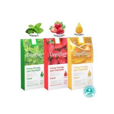 Imagem de Folhas Prontas para Depilação Facial Buço Sobrancelha Depilflax 24 Uni