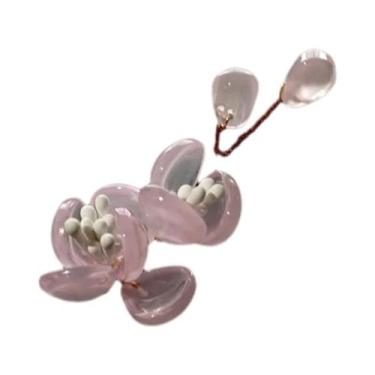 Imagem de Grampo De Cabelo Magnólia De Vidro Transparente Com Borla De Madeira, 