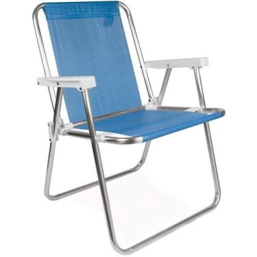 Imagem de Cadeira de Praia Alta Mor Azul Dobrável em Alumínio
