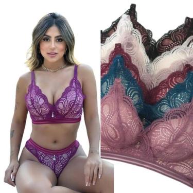 Imagem de Conjunto Lingerie Luxo Renda Sensual Feminino Bordado com pingente - M