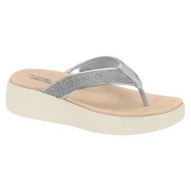 Imagem de Chinelo Fem Tamanco Modare Plataforma Strass Dedo Leve , Prata, 38