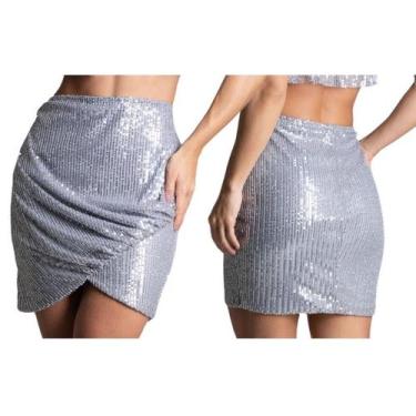 Imagem de Saia Paetes Feminina da moda Sawary Fashion, P, Prateado