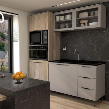 Imagem de Cozinha Compacta Modulada 8 Portas 3 Gavetas com Vidro Imperial/Fume - Panorama Móveis