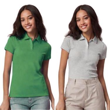 Imagem de Kit 2 Camisas Polo Feminina Baby Look Piquet Poliéster - Genérico, Ver