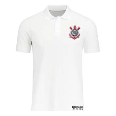 Imagem de Camisa Polo Corinthians Masculina Branca Bordada Licienciado, Branco, 