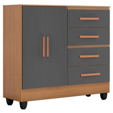 Imagem de Cômoda Lite 4 Gavetas 2 Portas Nature Cinza – Móveis Leão