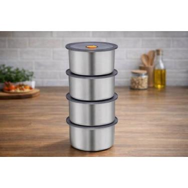Imagem de Conjunto 4 Potes Herméticos Redondo Inox 450ML - TOP RIO