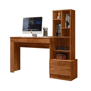 Imagem de Mesa Escrivaninha Retangular Lion Moderno 2 Gavetas 149cm Mel para Quarto Ou Home Office