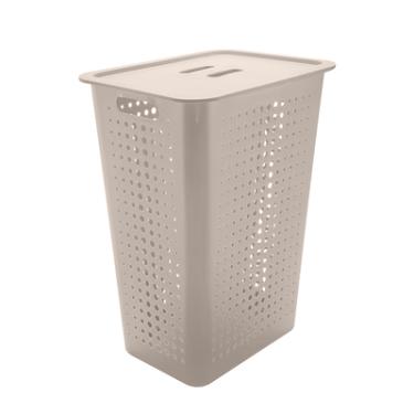 Imagem de Cesto de Roupas Plástico 47L Ou Bege com Tampa Ventilado