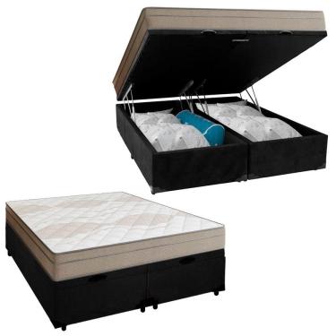 Imagem de Cama Box Baú Casal Bipartido Suede + Colchão De Molas Ensacadas Portobel Ipanema 138x18...