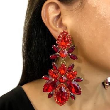 Imagem de Brincos De Cristal Com Gotas De Água Em Strass Vermelho Para Mulheres,
