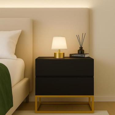 Imagem de Mesa Cabeceira Lateral Retangular Eros 45cm Com Base De Ferro Dourado 