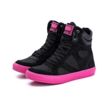 Imagem de Tênis Sneaker Feminino Cano Alto Academia Fitness Couro Legítimo-Feminino