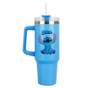 Imagem de Caneca grande azul com canudo stitch 1.1l - disney