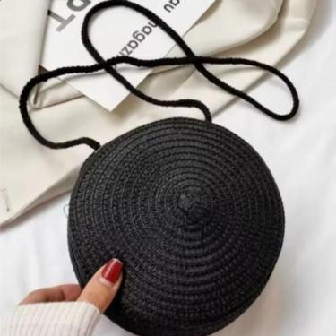 Imagem de Bolsa Feminina Pequena De Palha Sintetica Natural Redonda Artesanal Mo