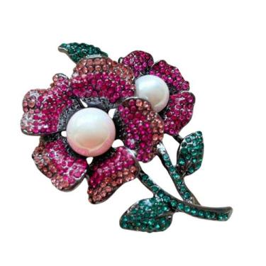 Imagem de Broche Flor Colorida com Strass e Base Grafite - - Pistache Acessórios