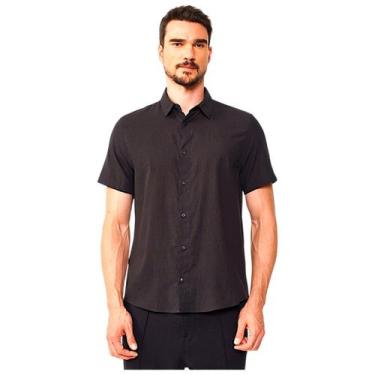 Imagem de Camisa Colcci Preta Relax Em Linho Com Manga Curta, Preto, P
