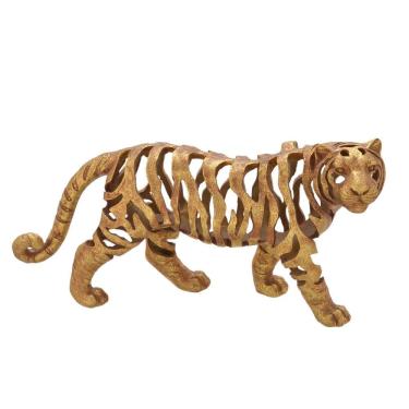 Imagem de Escultura Decorativa Tigre em Resina Dourada 42cm 16980-PL