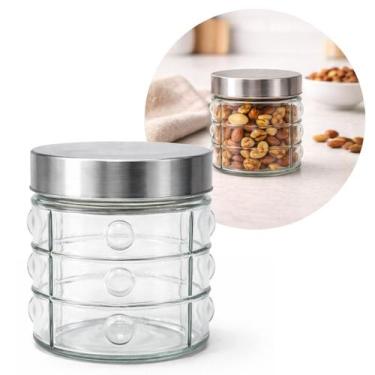 Imagem de Pote de Vidro 800ml com Tampa Rosca em Aço Inox Porta Mantimento Desig
